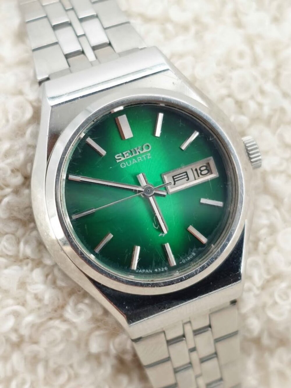 Seiko Women's Quartz Watch 4326 Green Dial Day-Date Kanji JDM 24mm New Battery